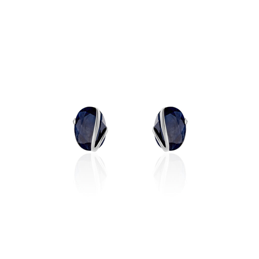 Boucles D'oreilles Puces Prudencia Or Blanc Saphir