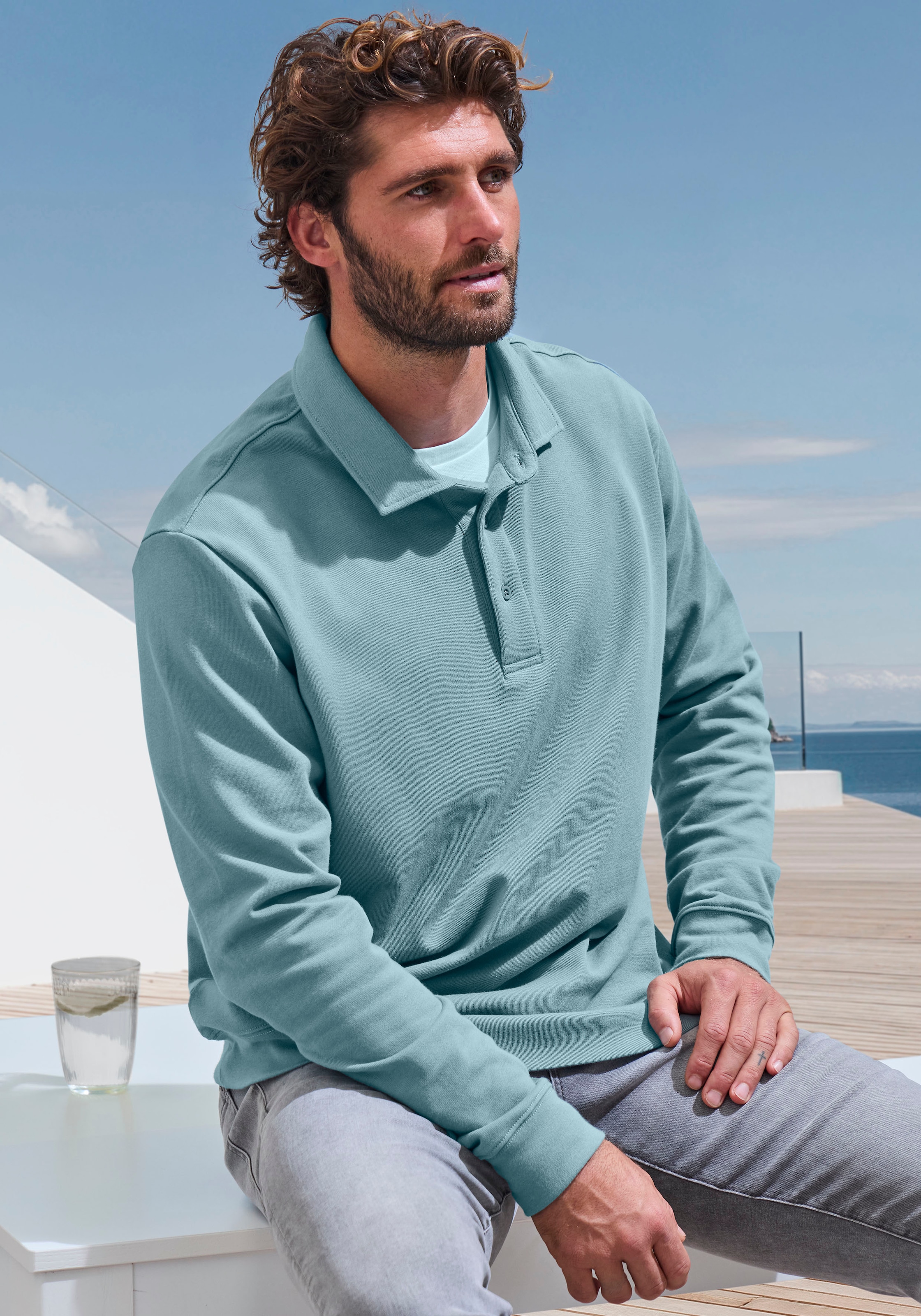 John Devin Sweatshirt , Langarm, Pullover mit Polokragen, Baumwolle