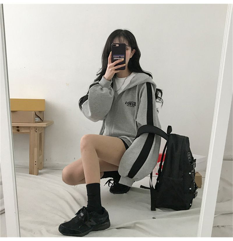 Iduna - Hoodie met rits en contrasterende bies