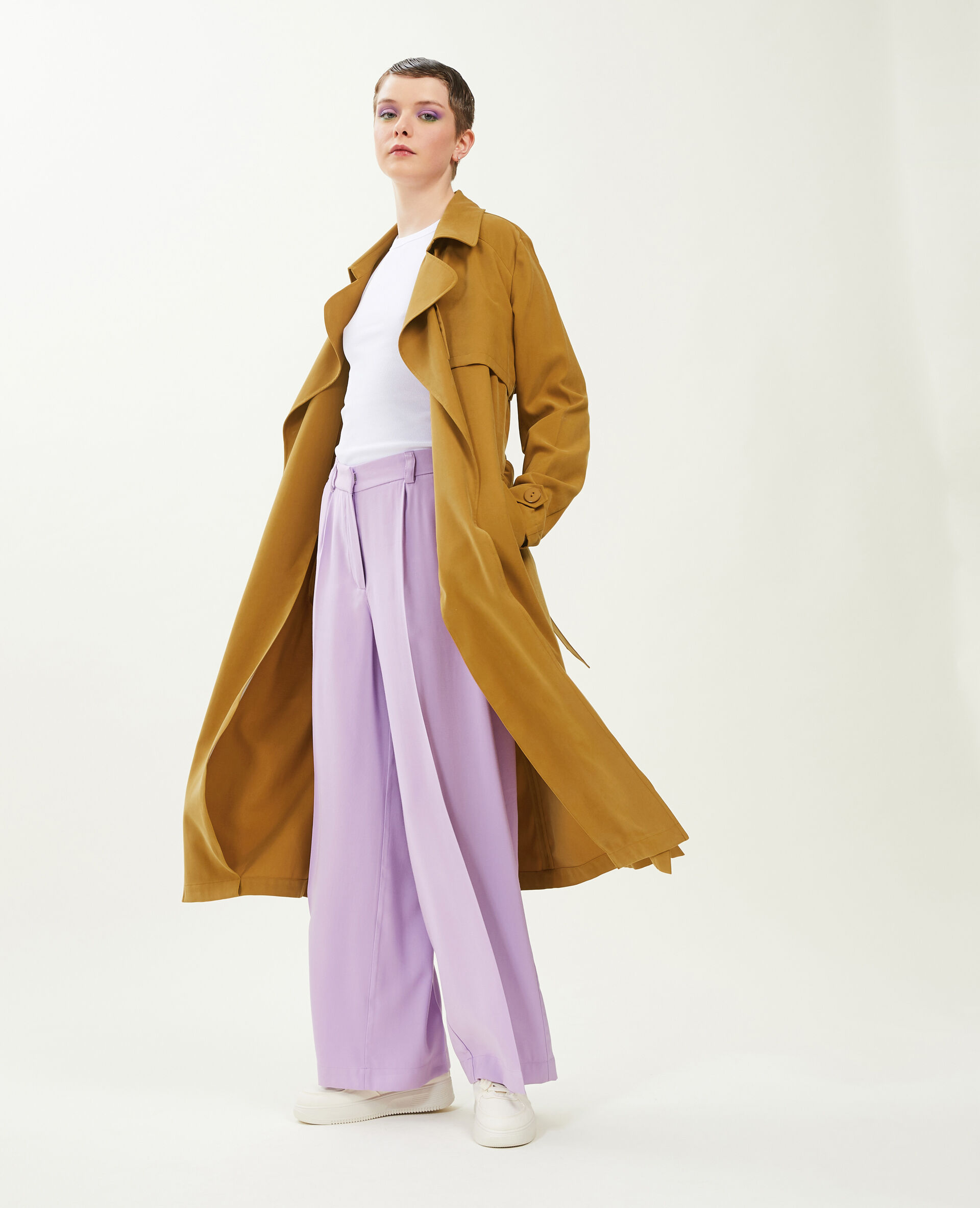 Trench long en tissu fluide - Marron