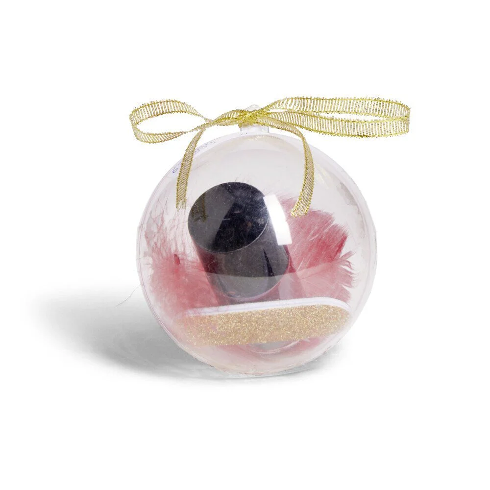 Boule de Noël transparente Ø8cm avec lime et vernis à ongles rouge