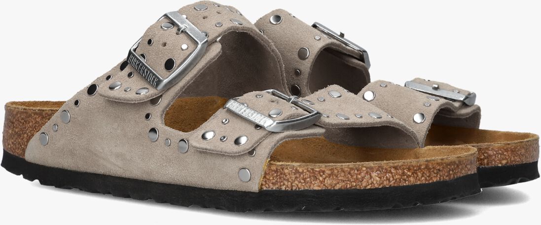 beige birkenstock teenslippers arizona rivet border