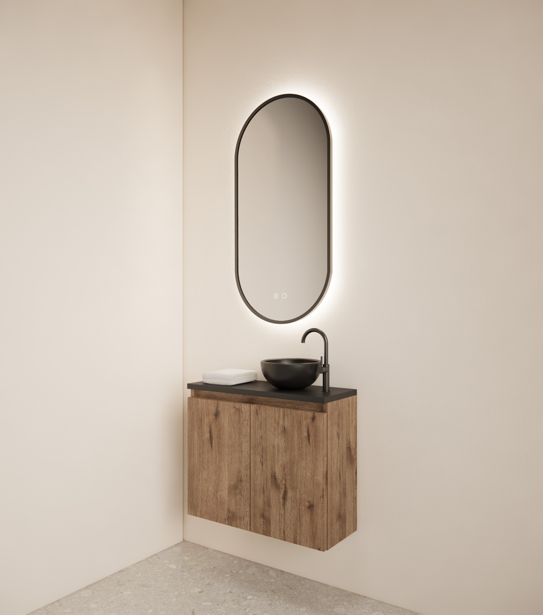 Gliss Design Echo toiletmeubel 60cm wellington oak met toppaneel zwart mat