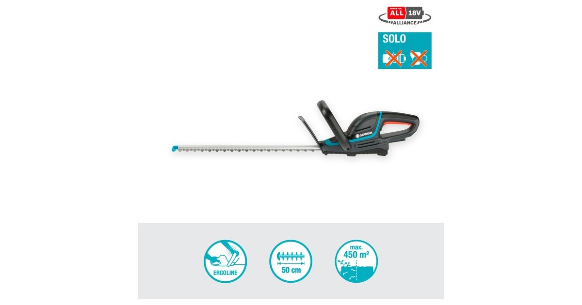 GARDENAAccu heggenschaar ComfortCut 50/18V P4A solo  (Grijs/turquoise, 14730-55, Accu niet inbegrepen)