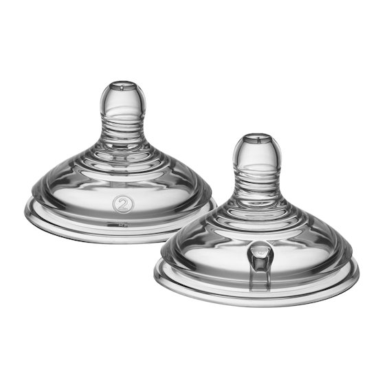 Lot de 2 tétines Closer to Nature   Transparent        Débit moyen   de               Tommee Tippee
