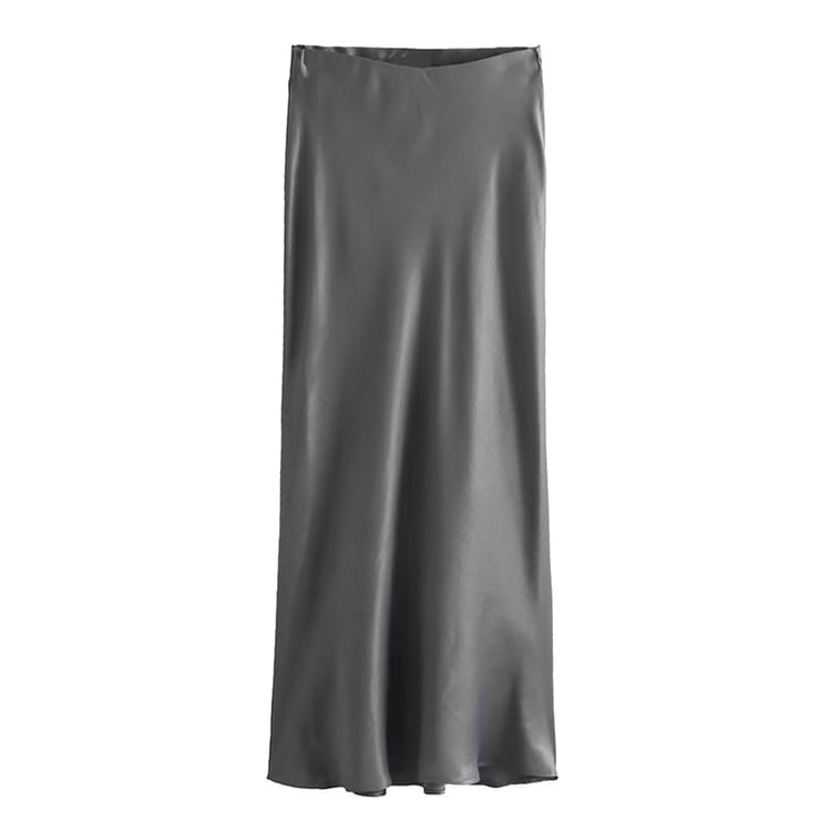 SugaYuja - Hoge taille effen satijnen maxi A-lijn rok