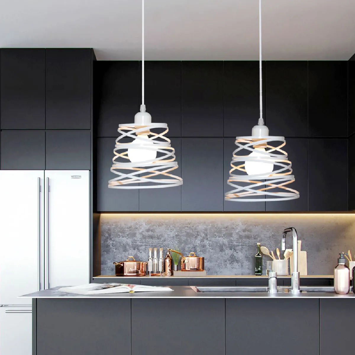 Stoex Suspension Luminaire D'Intérieur de 20CM Lustre Rétro en Métal Pour Salon Cuisine Blanc