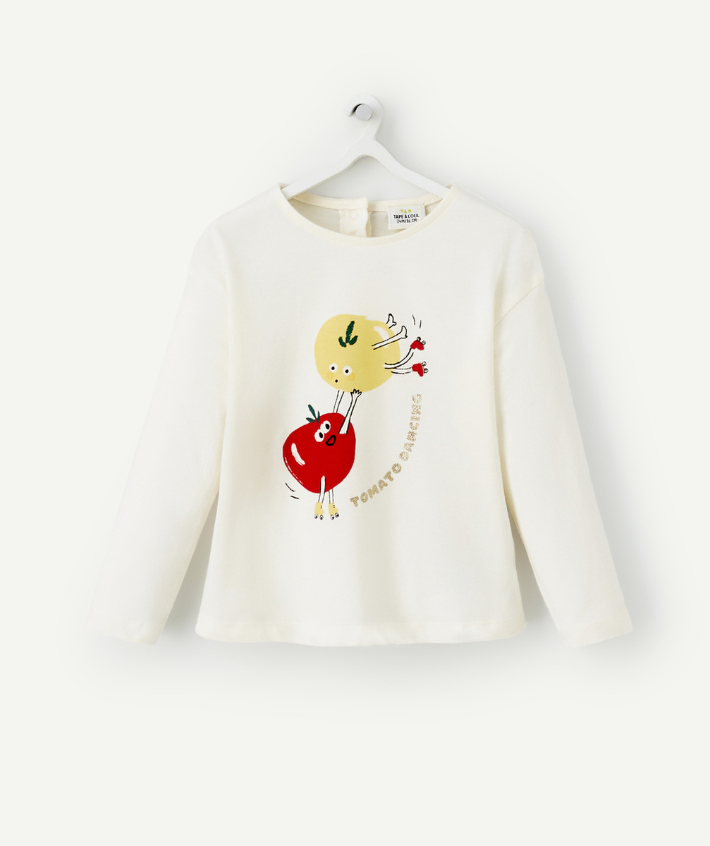 T-SHIRT BÉBÉ FILLE EN COTON BIO ÉCRU MOTIFS TOMATES