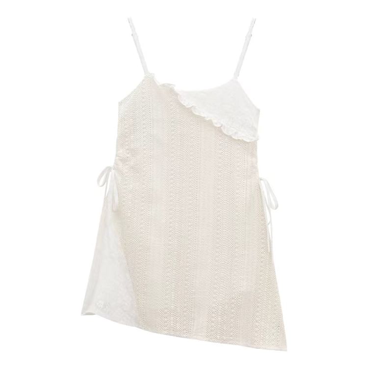Essere - T-shirt met lange mouwen en hoge hals, effen / mini-overalljurk met spaghettibandjes en vetersluiting