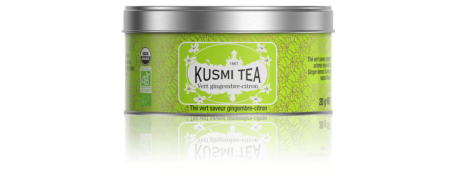 Vert gingembre-citron-Thé vert bio, gingembre, citron Boîte 20 g