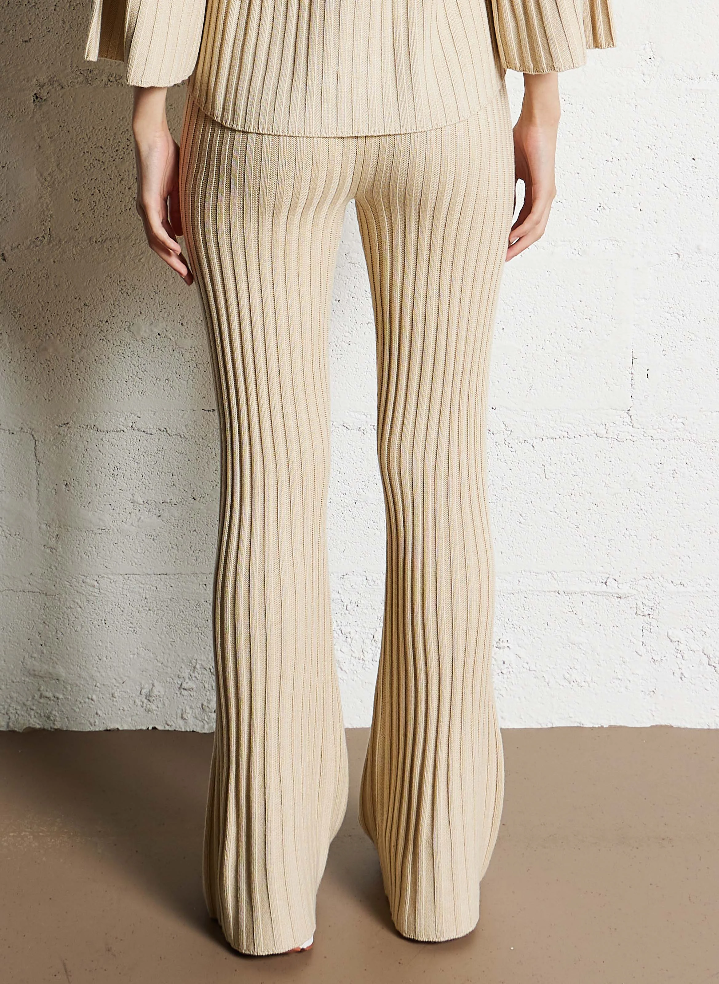 JUSTON - Pantalon flare côtelé en laine mélangée | Beige