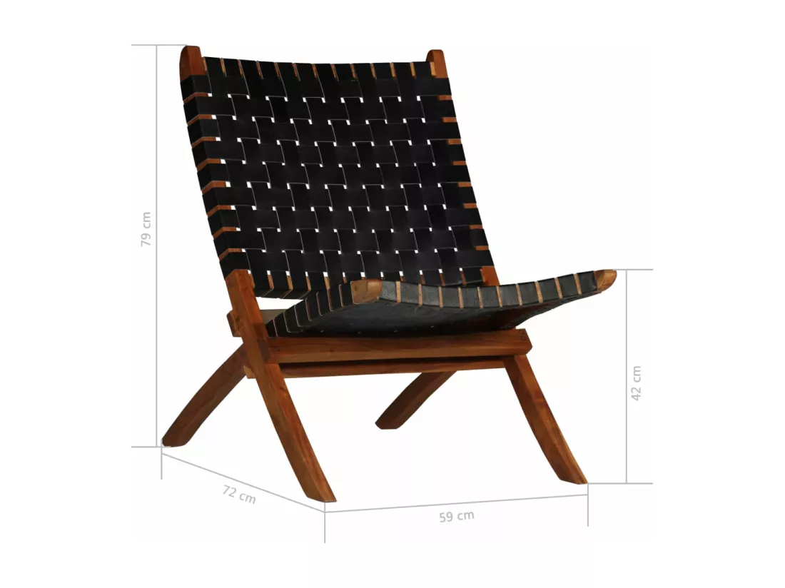 Chaise pliable bandes croisées noir cuir véritable