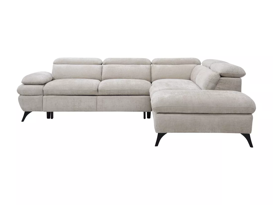 Canapé d'angle droit convertible en tissu texturé beige SURDELI