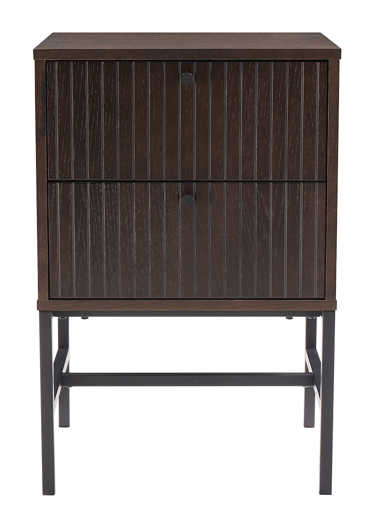 Sara nattbord Eik finer smoked med sort metall ben