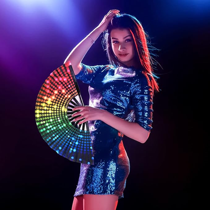 (62cm) Rainbow Fächer Fasnachts Kostüm Zubehör Motto Party Accessoire Festival Handfächer - Bunt / Regenbogen