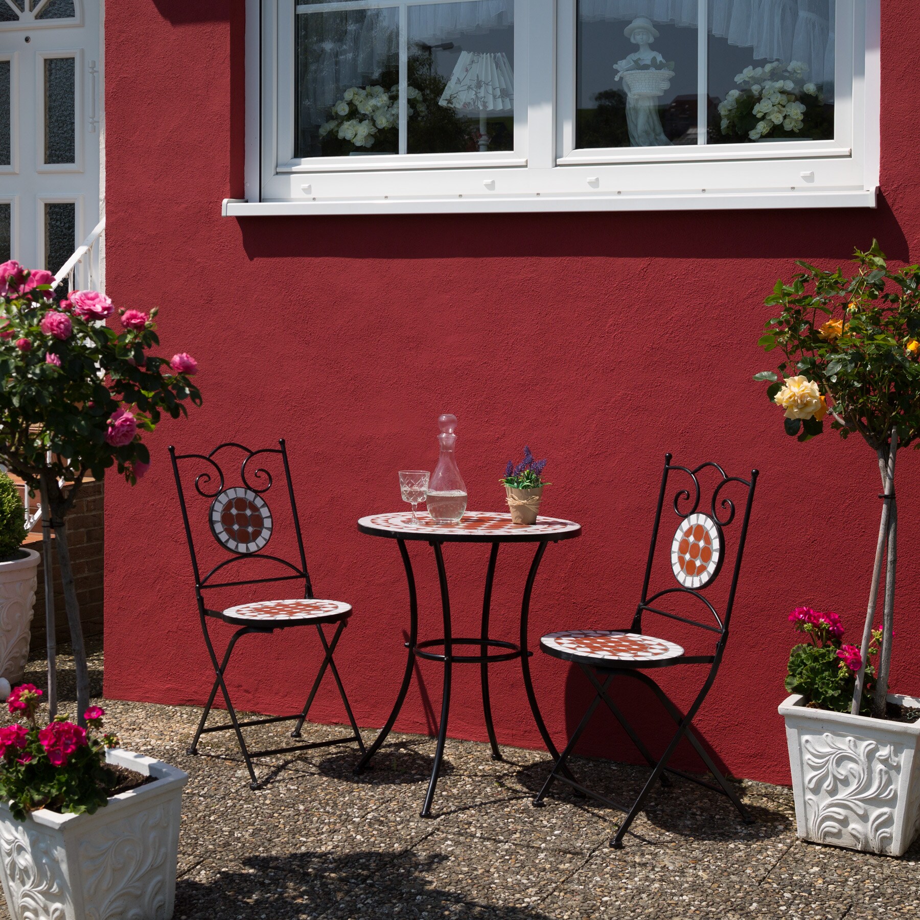 tectake® Mosaik-Gartengarnitur, für 2 Personen, hohe Belastbarkeit, filigranes Design