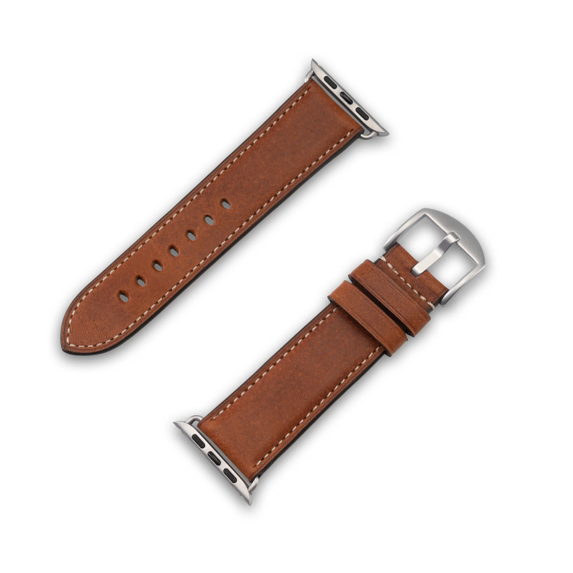 Charlie Apple Watch (49/46/45/44 mm) Leder Armband mit Aluminium-Verschluss (10835) - Braun / Silber