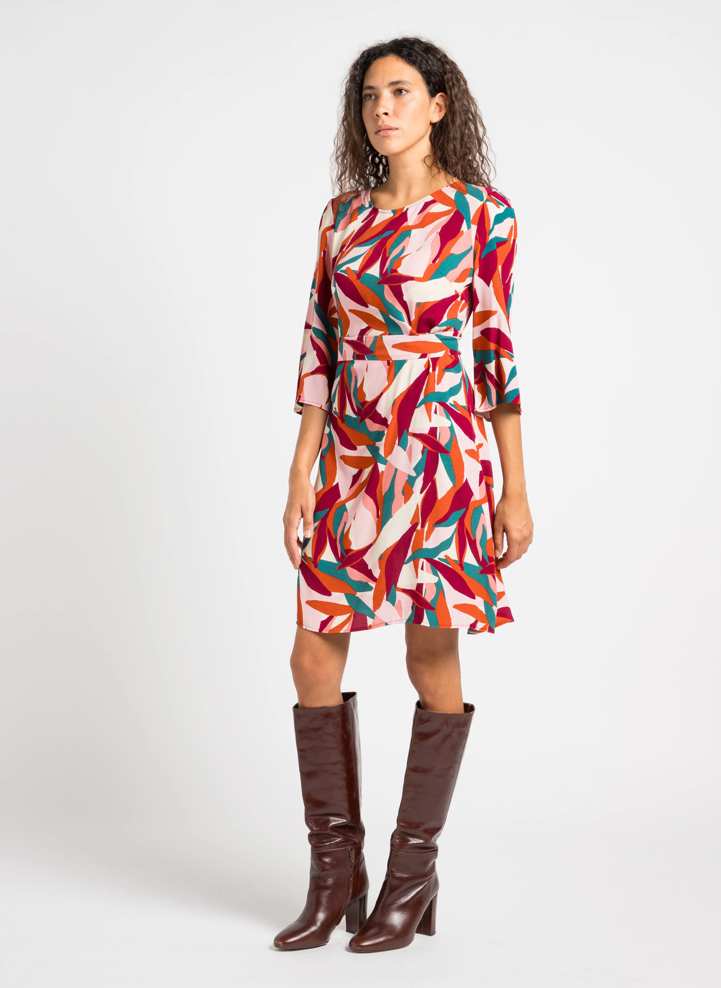 LIDYA - Robe courte fluide imprimée | Vert