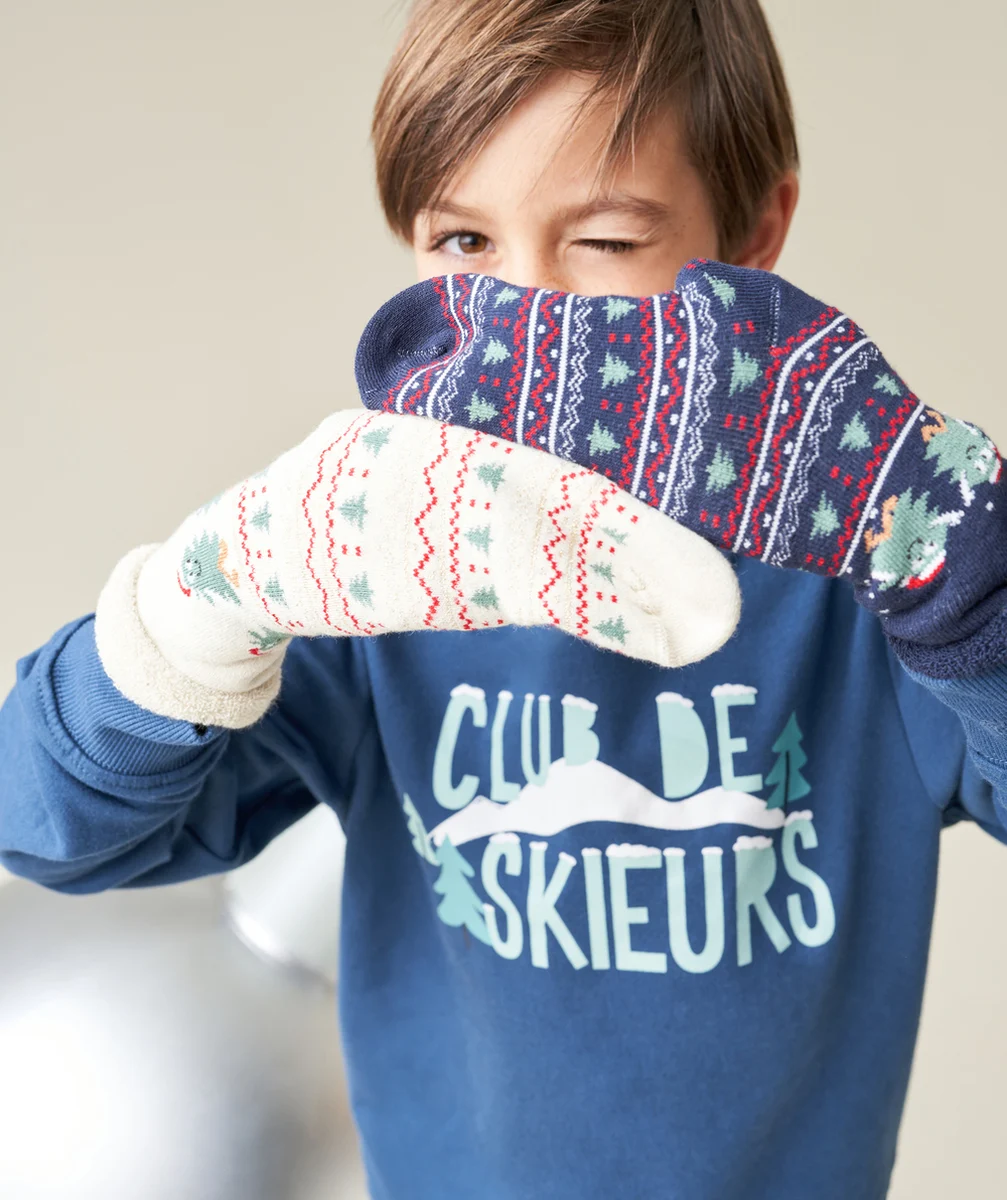 CHAUSSETTES DE NOËL GARÇON EN COTON BIOLOGIQUE BLEU MARINE