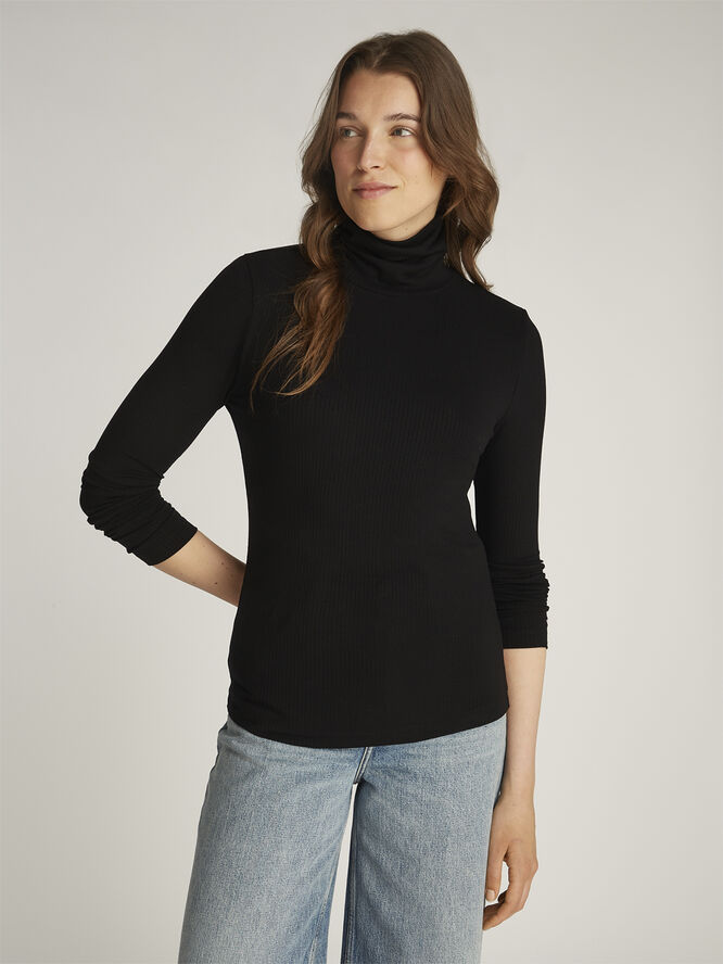 Tommy Hilfiger SLIM 5X2 RIB ROLL-NK LS Black