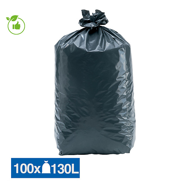 Sacs poubelle déchets lourds Tradition qualité épaisse gris 130 L, lot de 100