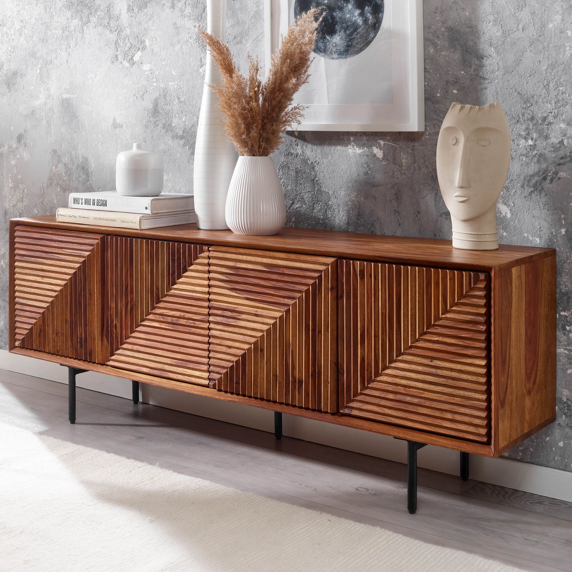 TV Schrank FineBuy Lowboard 140x54x33 cm Holz Fernsehkommode Fernsehschrank