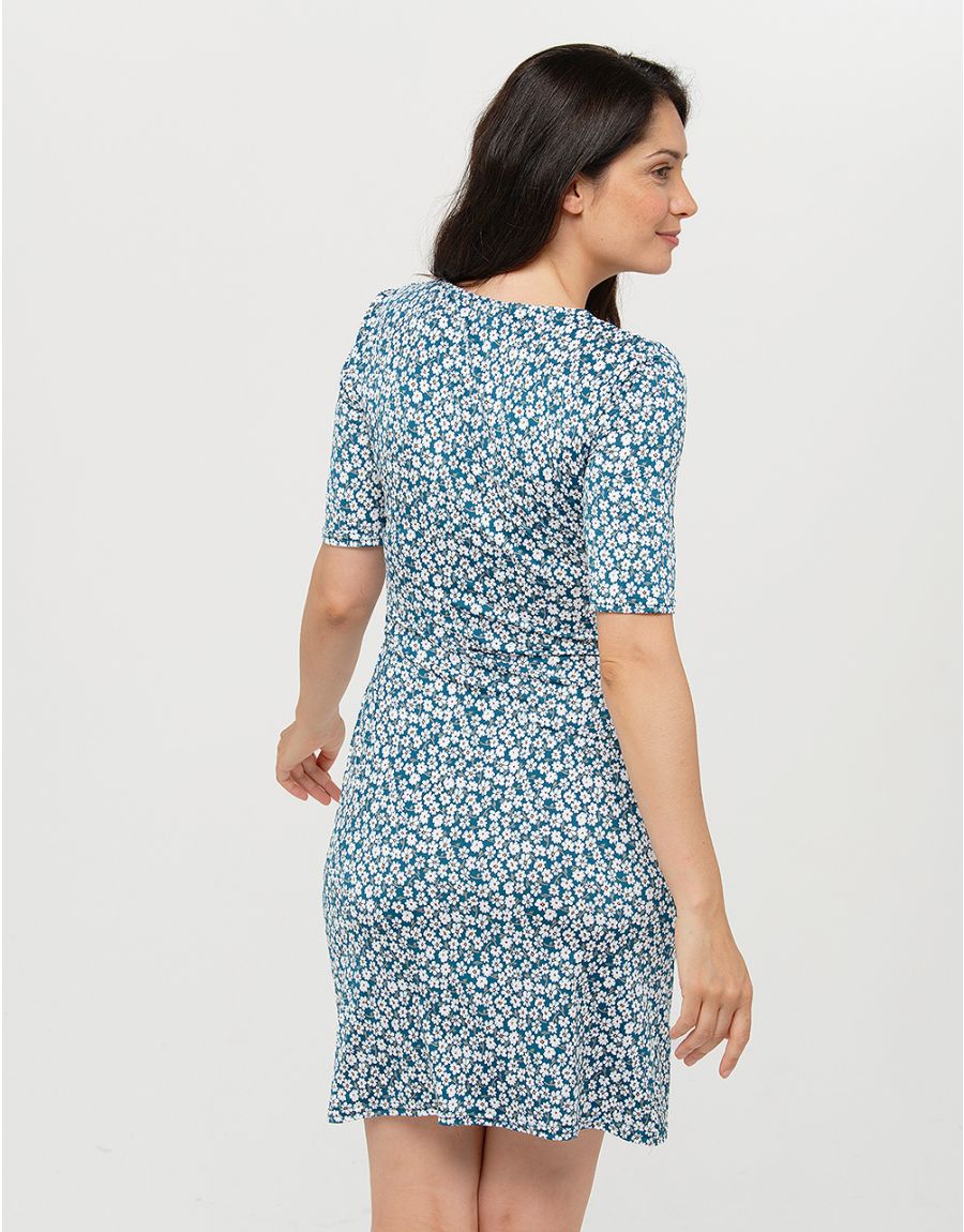 Robe jersey bleue fleurie