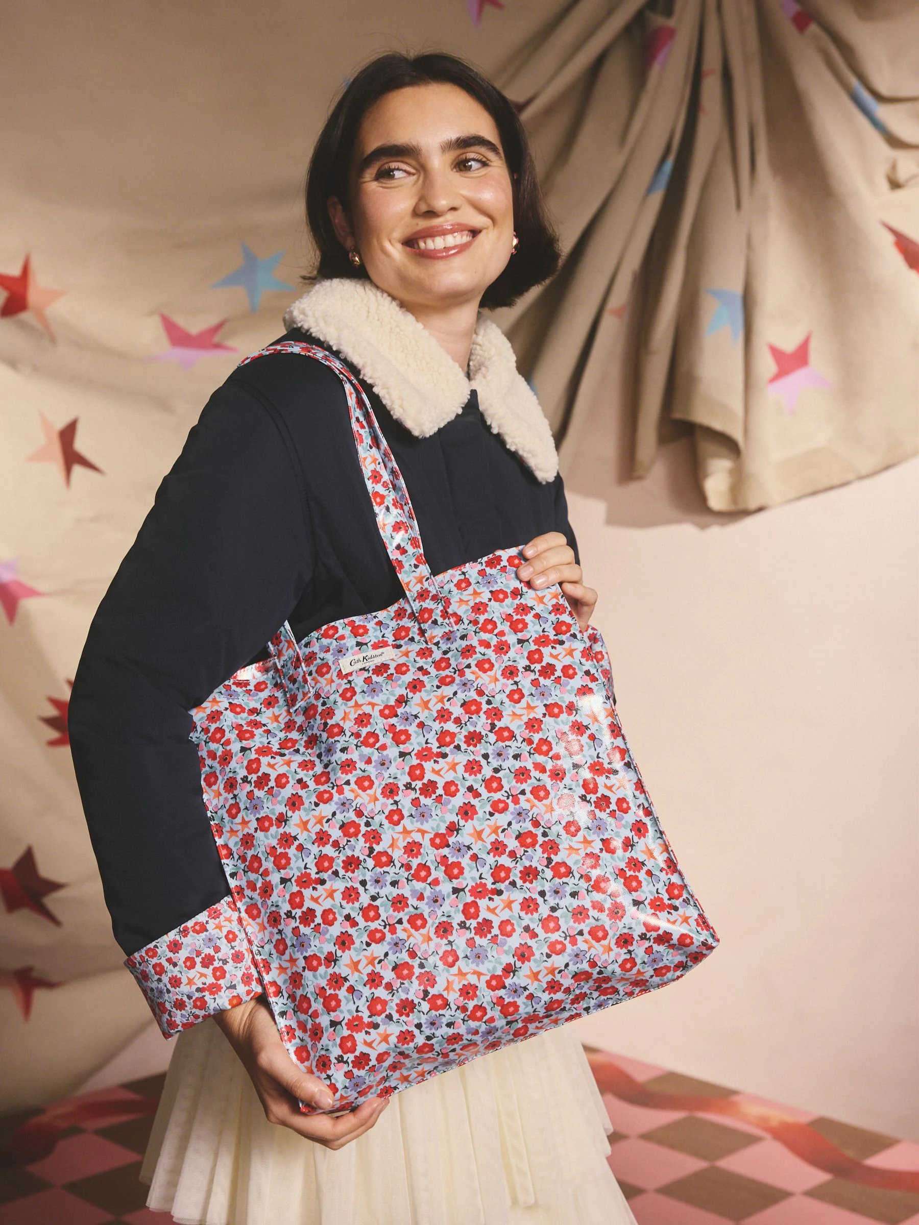 Blauwe vouwbare sterretjesprint - Cath Kidston grote boekentas