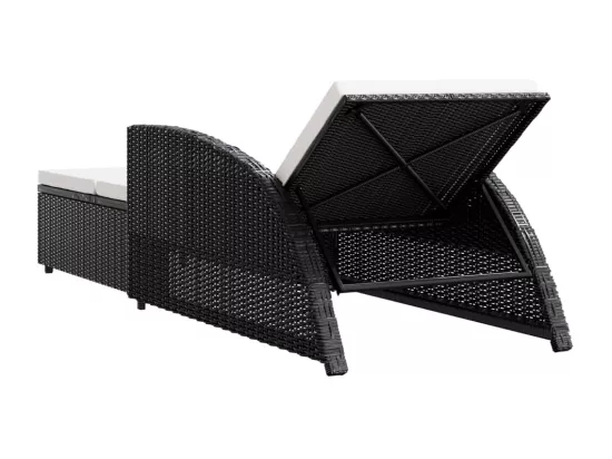 Chaise longue avec coussin blanc crème Résine tressée Noir