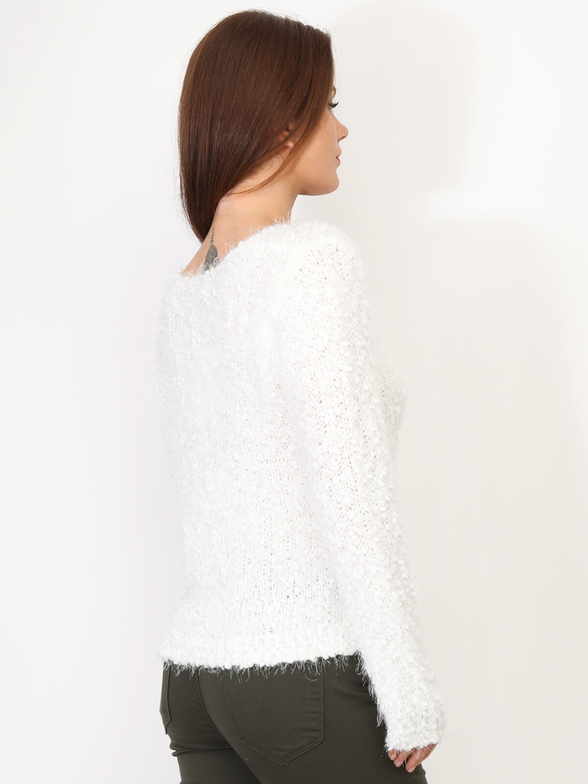 Pull duveteux avec fils brillants- Blanc