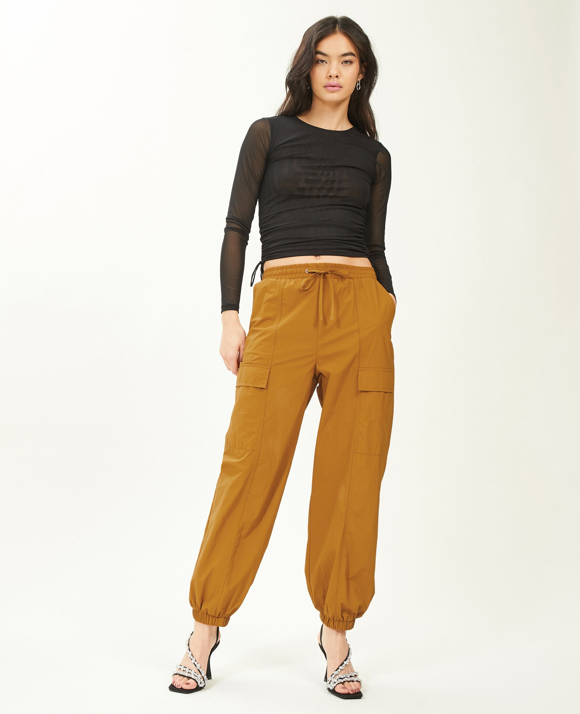 Pantalon parachute bas resserrés - Camel