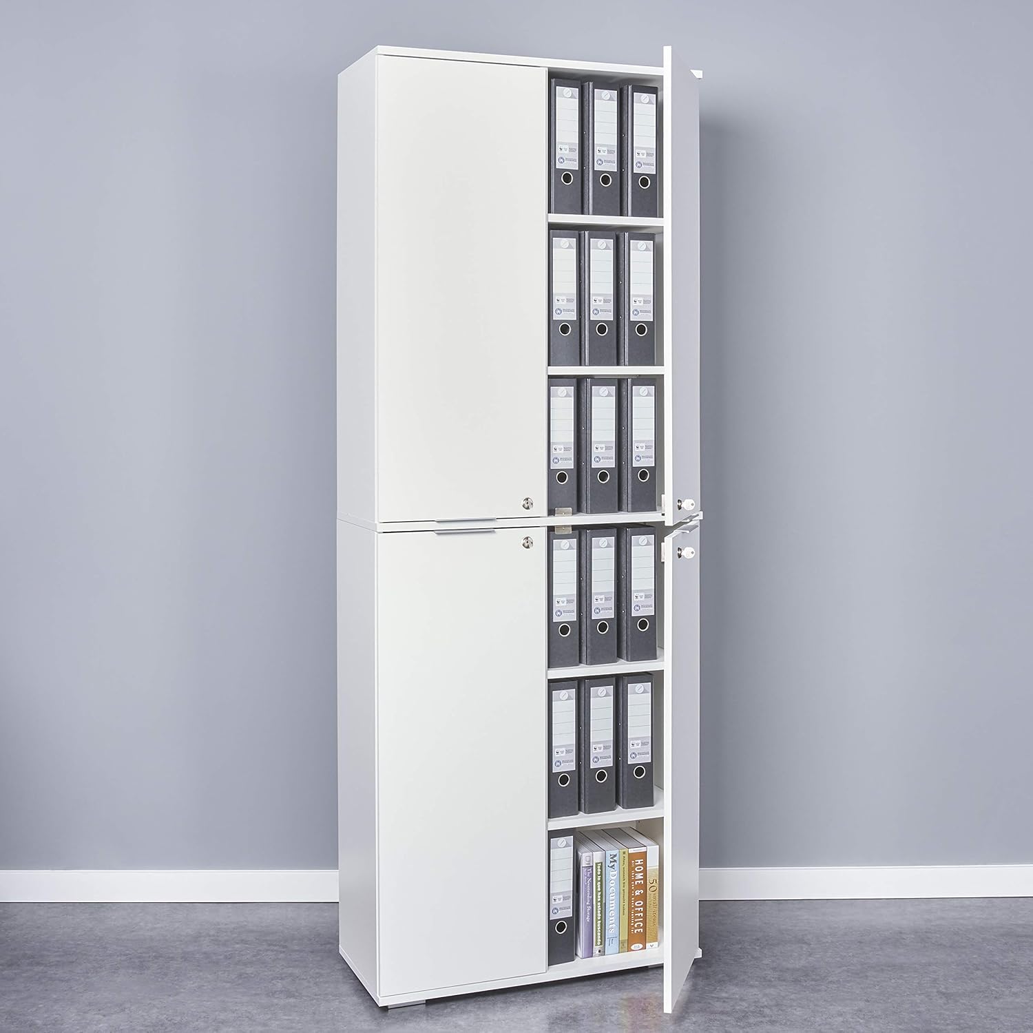 mutatio Ordnerschrank Abschließbar Schrank Hochschrank 80,2 cm x 214,7 cm x 35 cm Büroschrank Allzweckschrank Mehrzweckschrank Regal Mit Türen (Aktenschrank 4 TRG., Weiß)