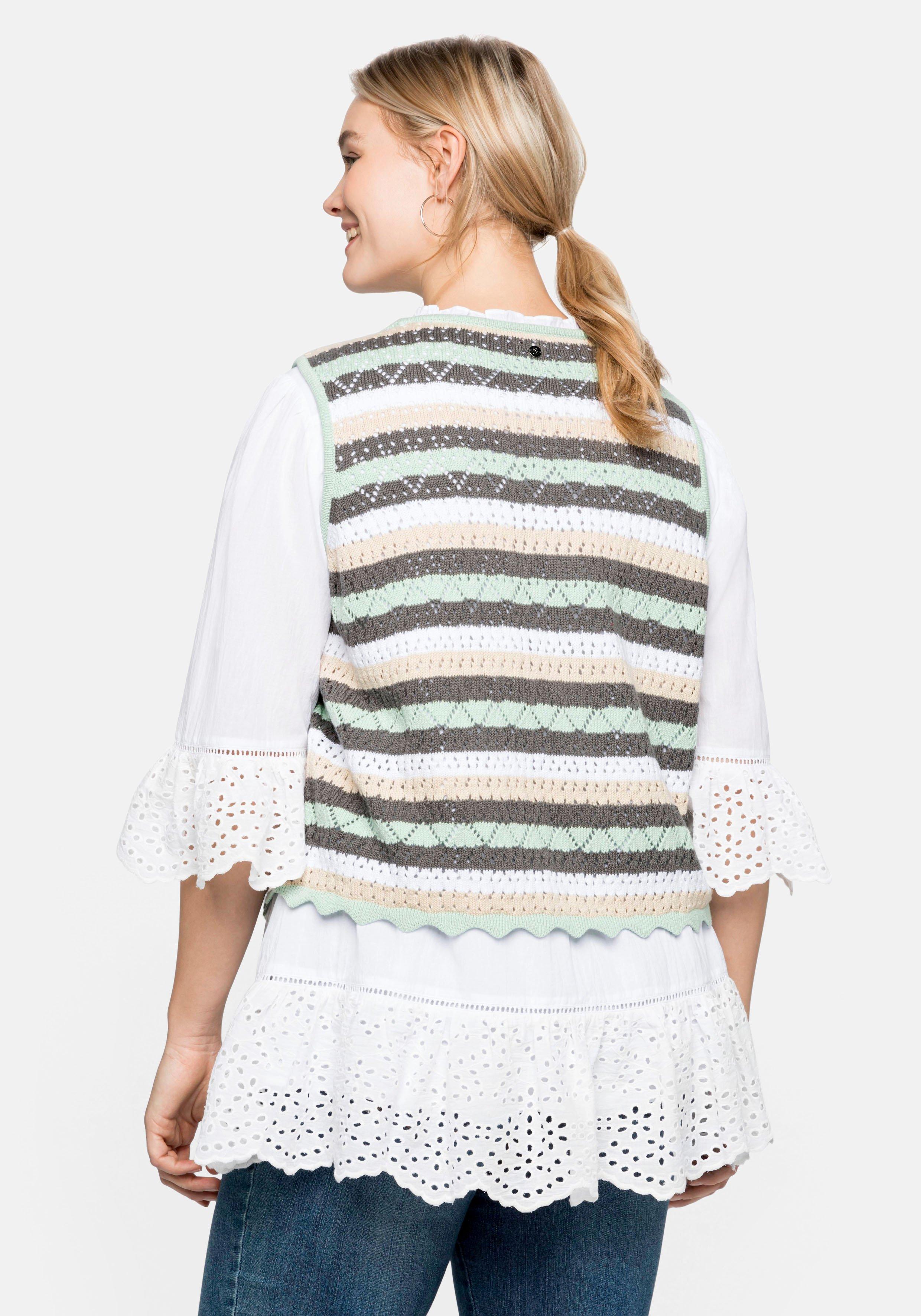 Strickweste mit Ajour- und Streifenmuster