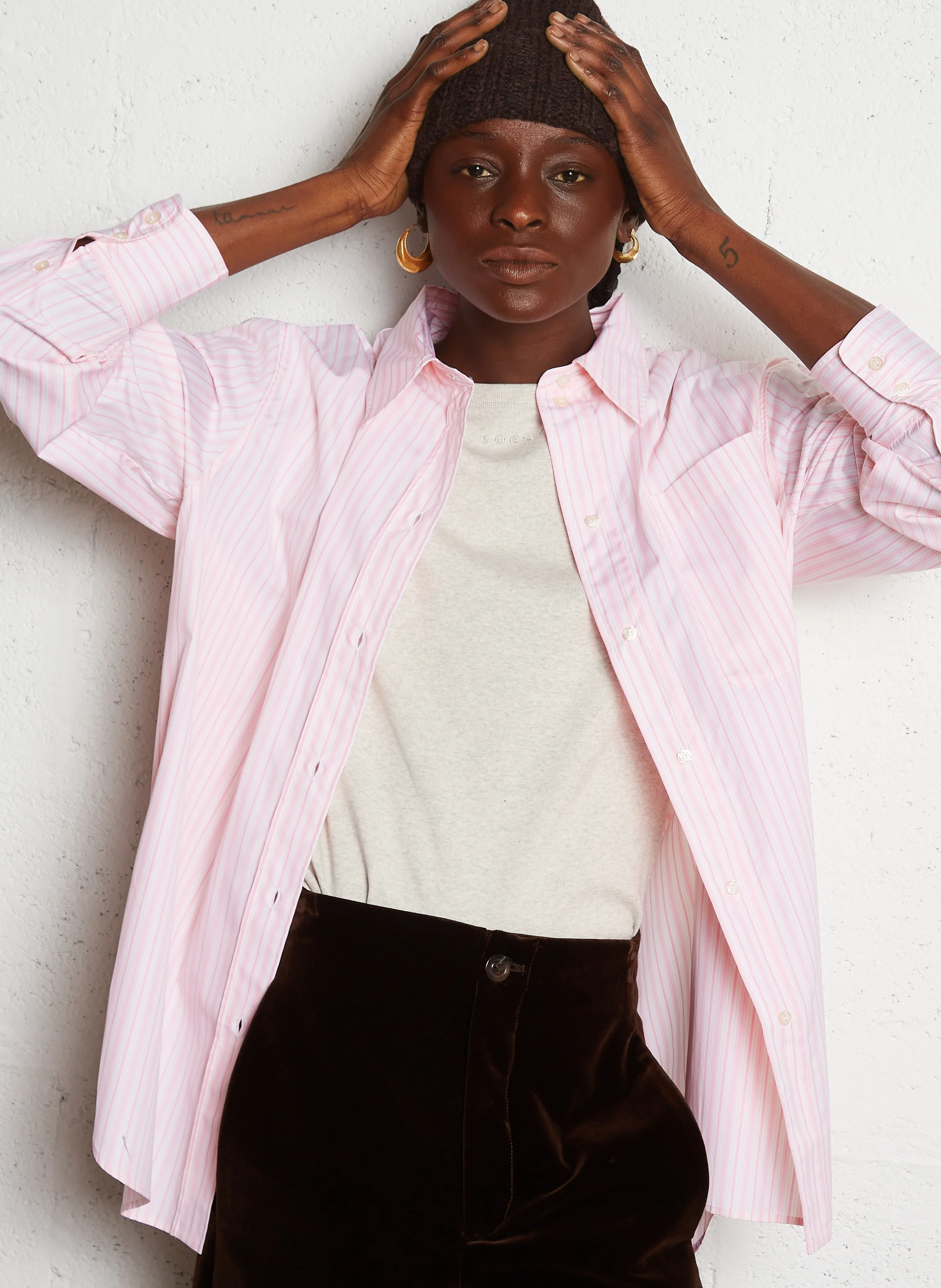 CARLOTTA - Chemise oversize col classique en coton | Rose