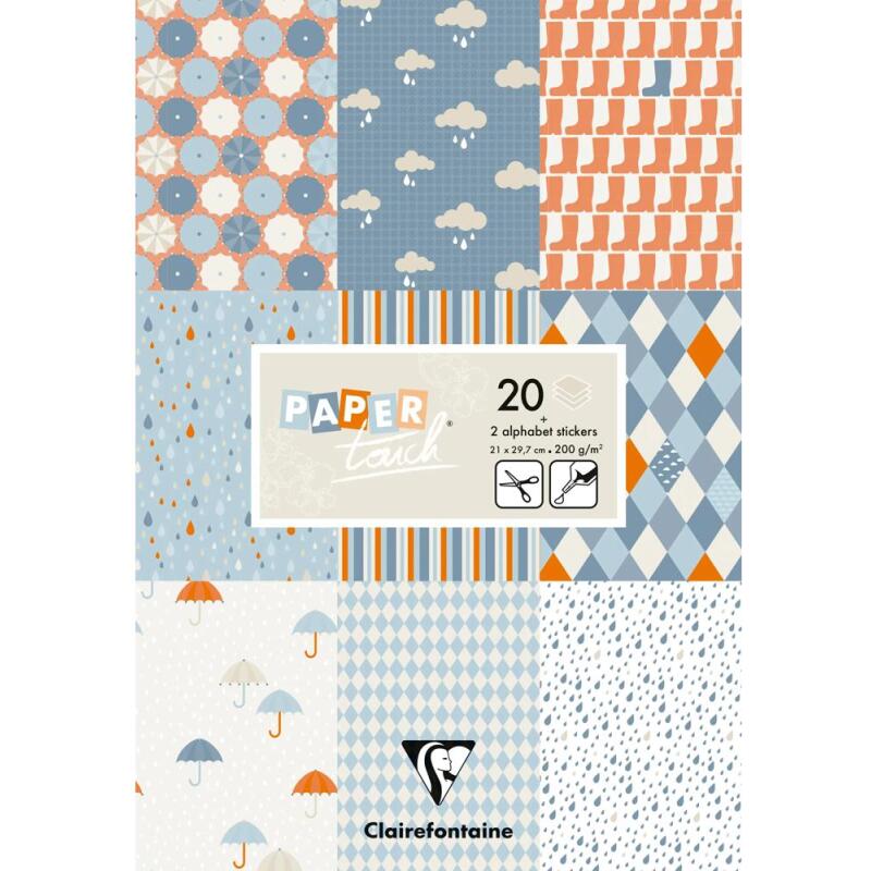 PAPIERS IMPRIMÉS, Bloc de 20 feuilles 200g/m2 au format 21x29,7cm - Pluie - Multicolore