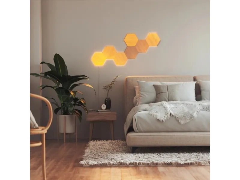 Nanoleaf Elements Starter Kit - Trådløst belysningssæt - varmt til køligt hvidt lys - 1500-4000 K - hexagon - træ-look