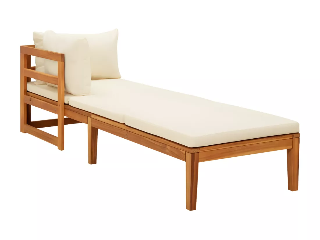 Chaises longues avec coussins blanc crème 2 pièces Acacia solide