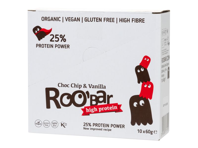 Roobar Rohkost Protein Riegel Choc Chip & Vanilla 10 x 60 g Bio-Riegel auf Basis von Datteln und Reisprotein