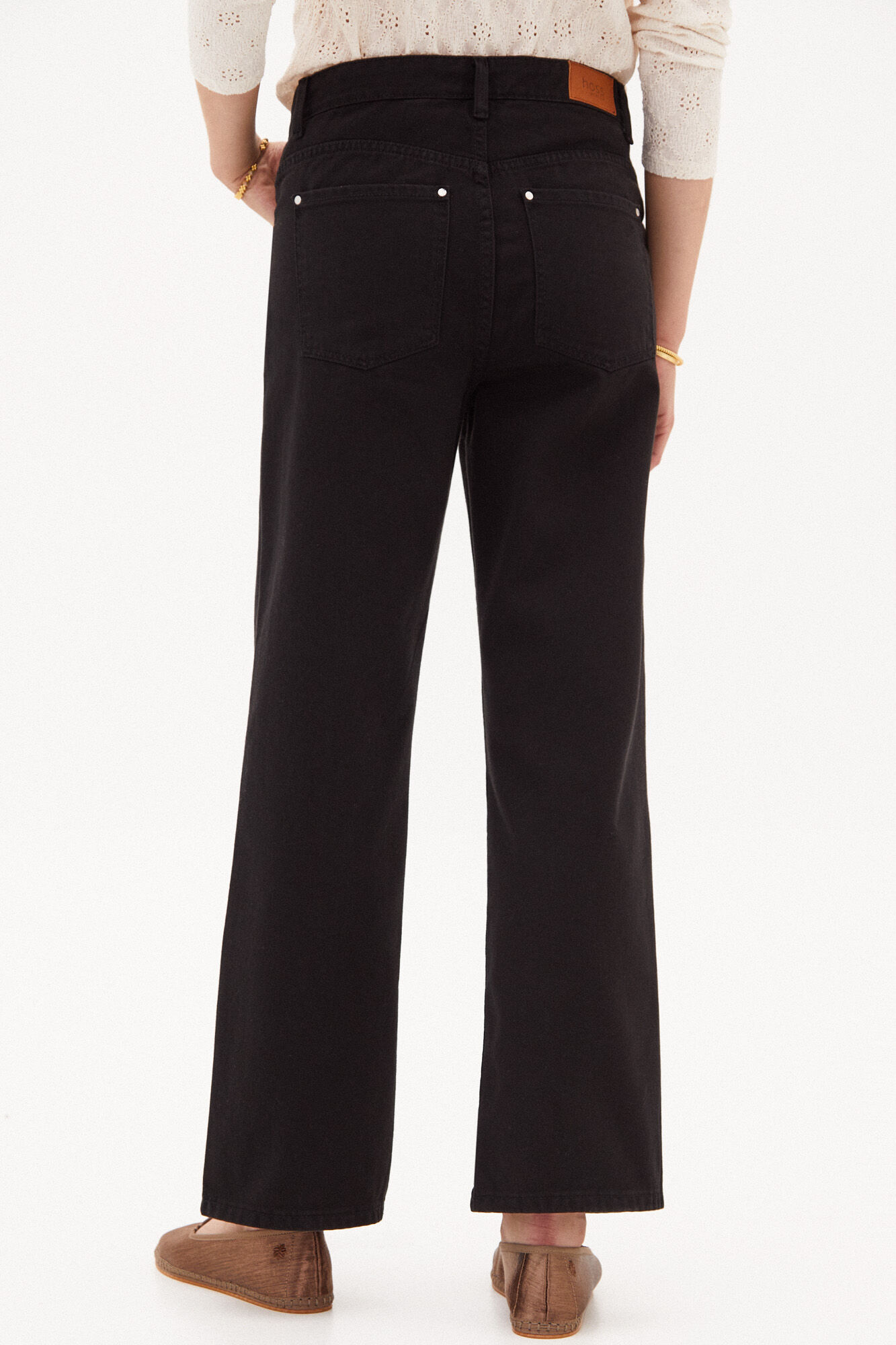 Calça jeans Jimena de perna larga - Preta