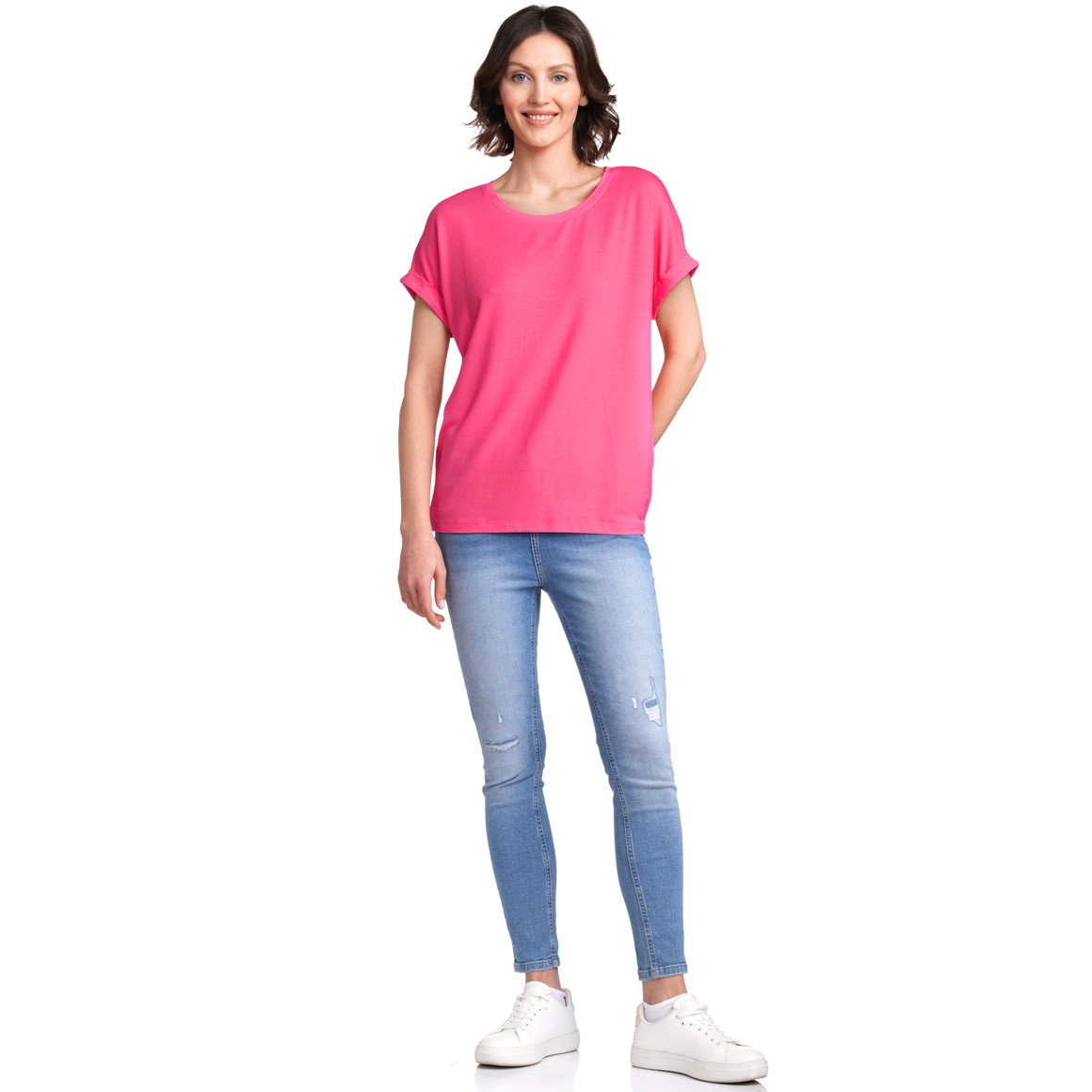 Gina Benotti Damen T-Shirt mit überschnittenen Ärmeln pink