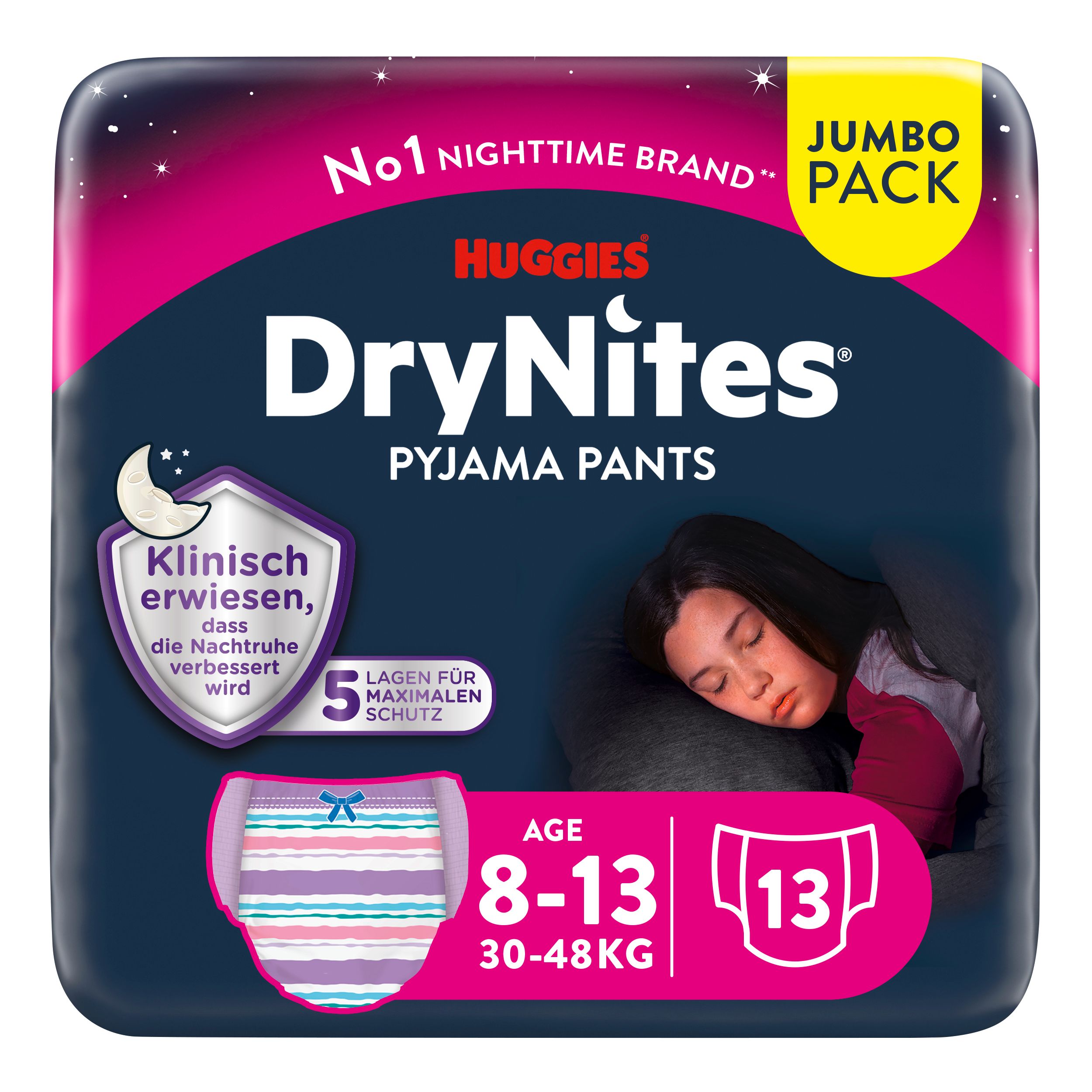 Huggies DryNites Windeln Windelhosen Mädchen 8-13J 30-48kg Jumbo Monatspack