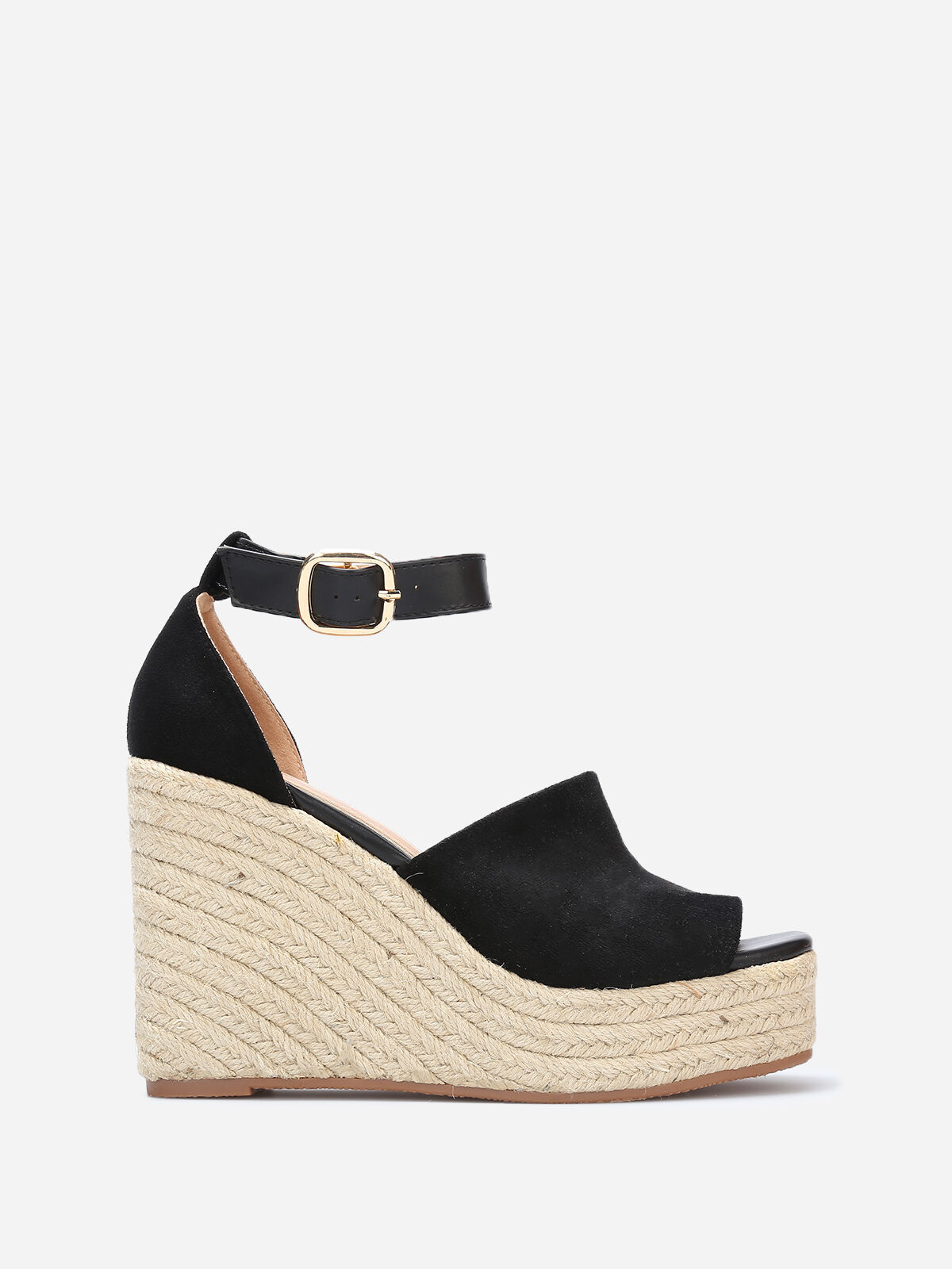 Sandales avec talon compensé en cordage- Noir