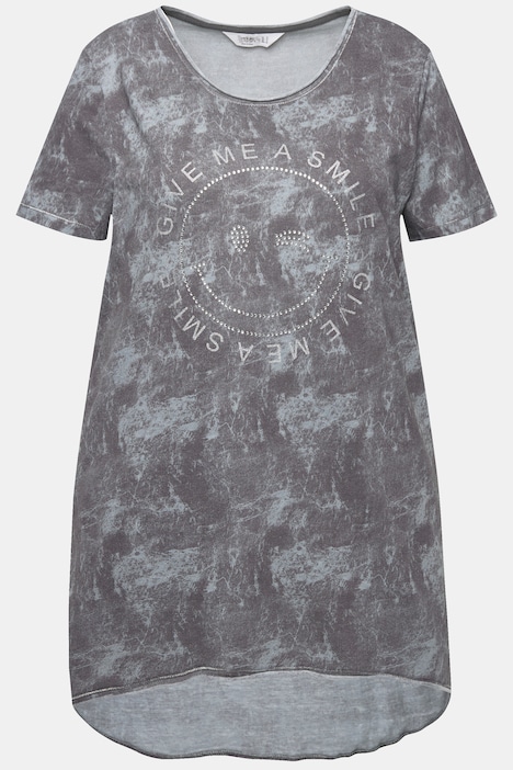 T-Shirt, A-Line, Batikdruck, Smiley, Halbarm