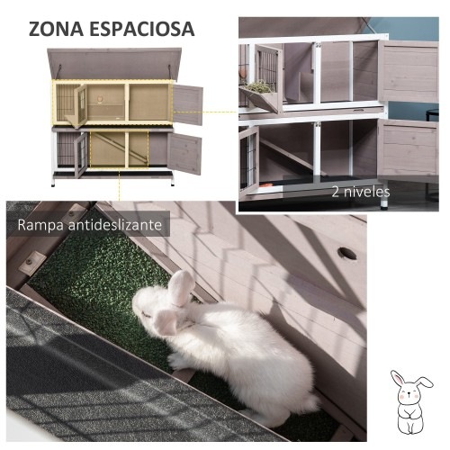 Gaiola de madeira de dois níveis PawHut para coelhos