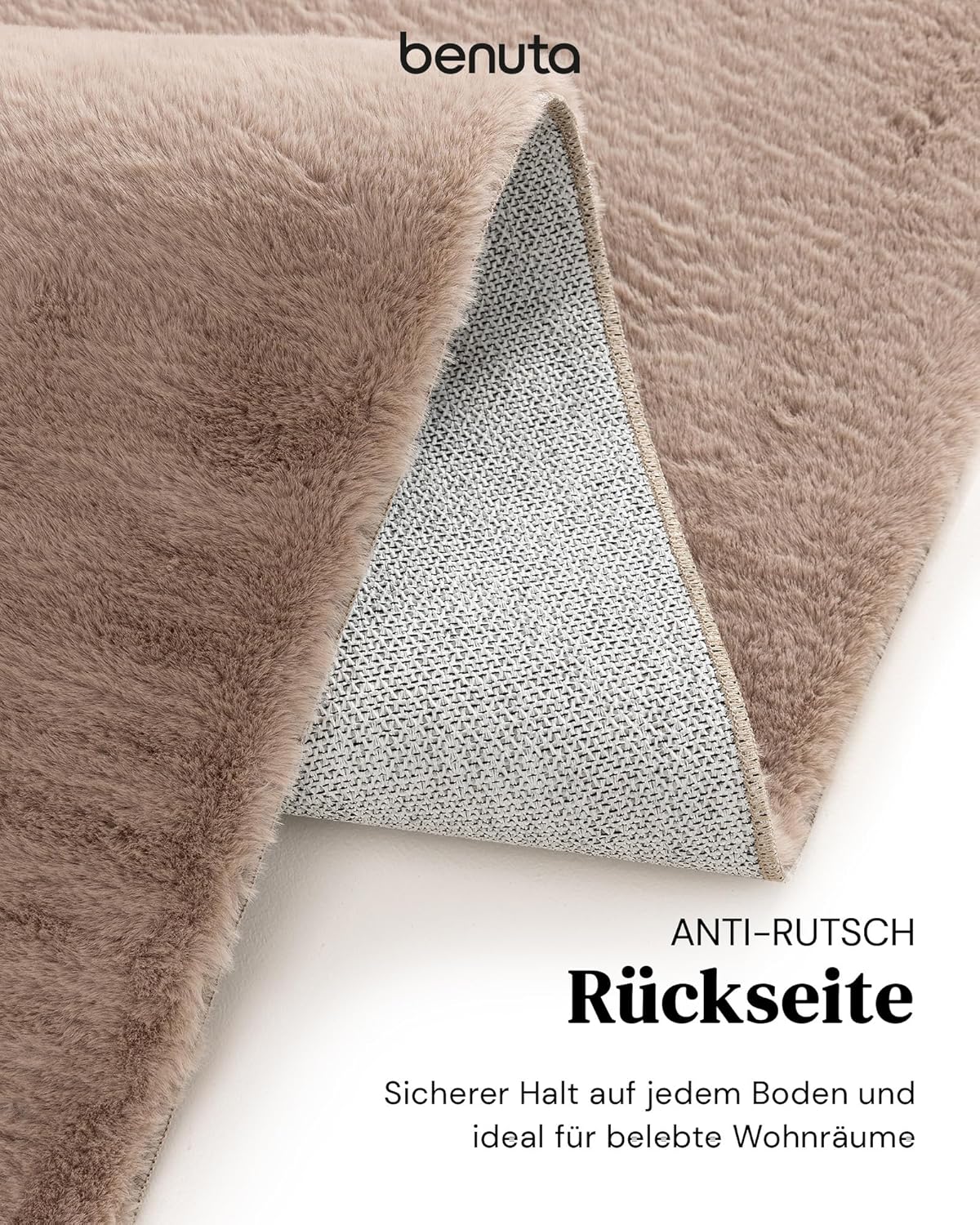 benuta Basic Kunstfaser Fellteppich Furry - Taupe 200x290 cm - Weicher Wohnzimmerteppich - Anti-Rutsch-Rückseite - Waschbar - Für Fußbodenheizung geeignet
