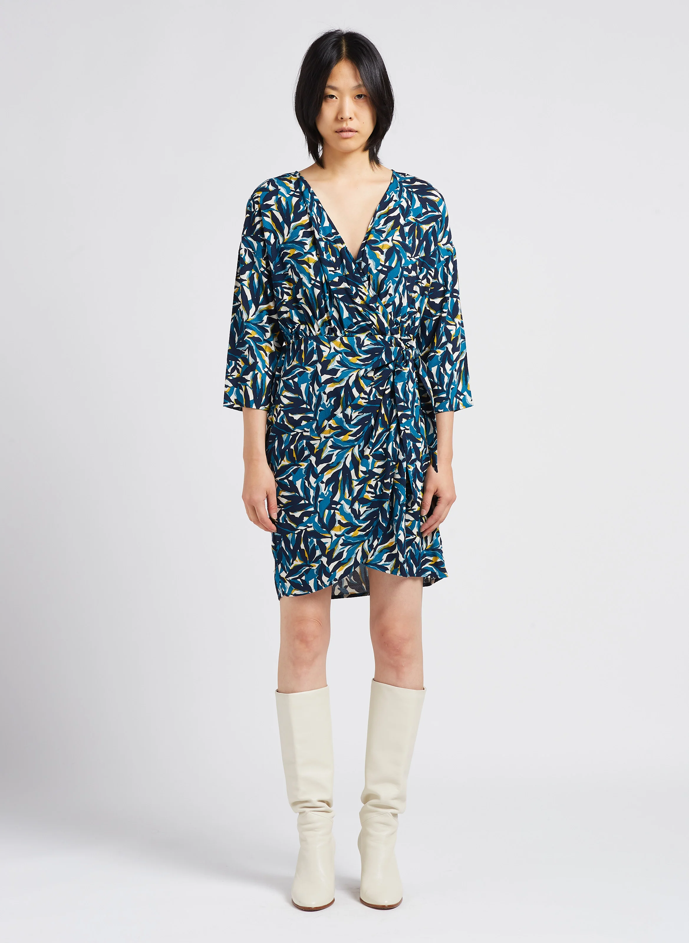 SAYA LEA - Robe portefeuille droite | Beige