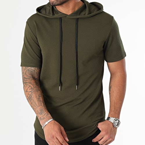 Tee Shirt Capuche Texturé Waffle 0583 Vert Kaki