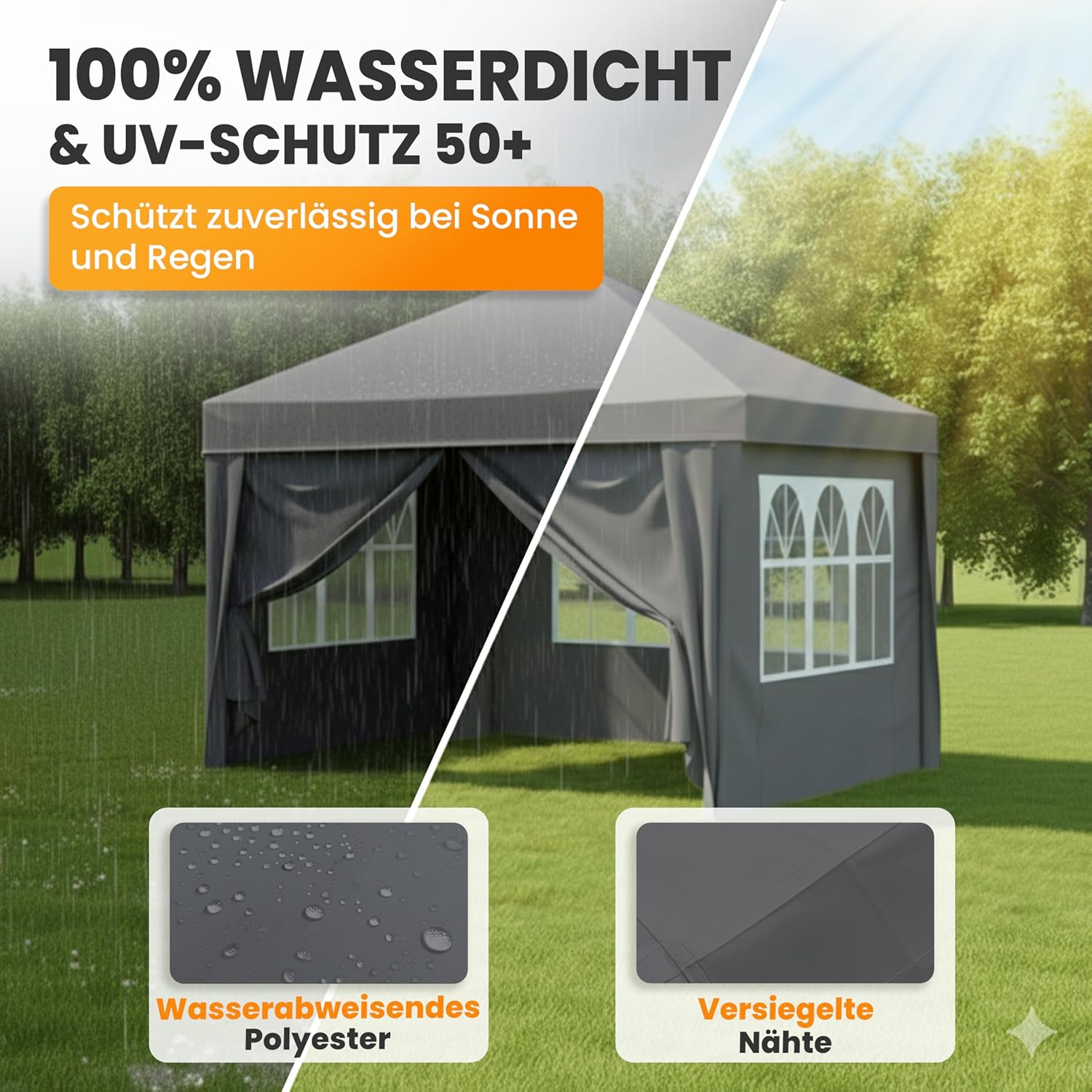 Pavillon 3x3 Wasserdicht Stabil Winterfest und UV 50+ Schutz - Faltpavillon mit Seitenwänden - Pop Up Zelt für Garten, Camping, Märkte - Gartenpavillon (Grau, 3x3m)