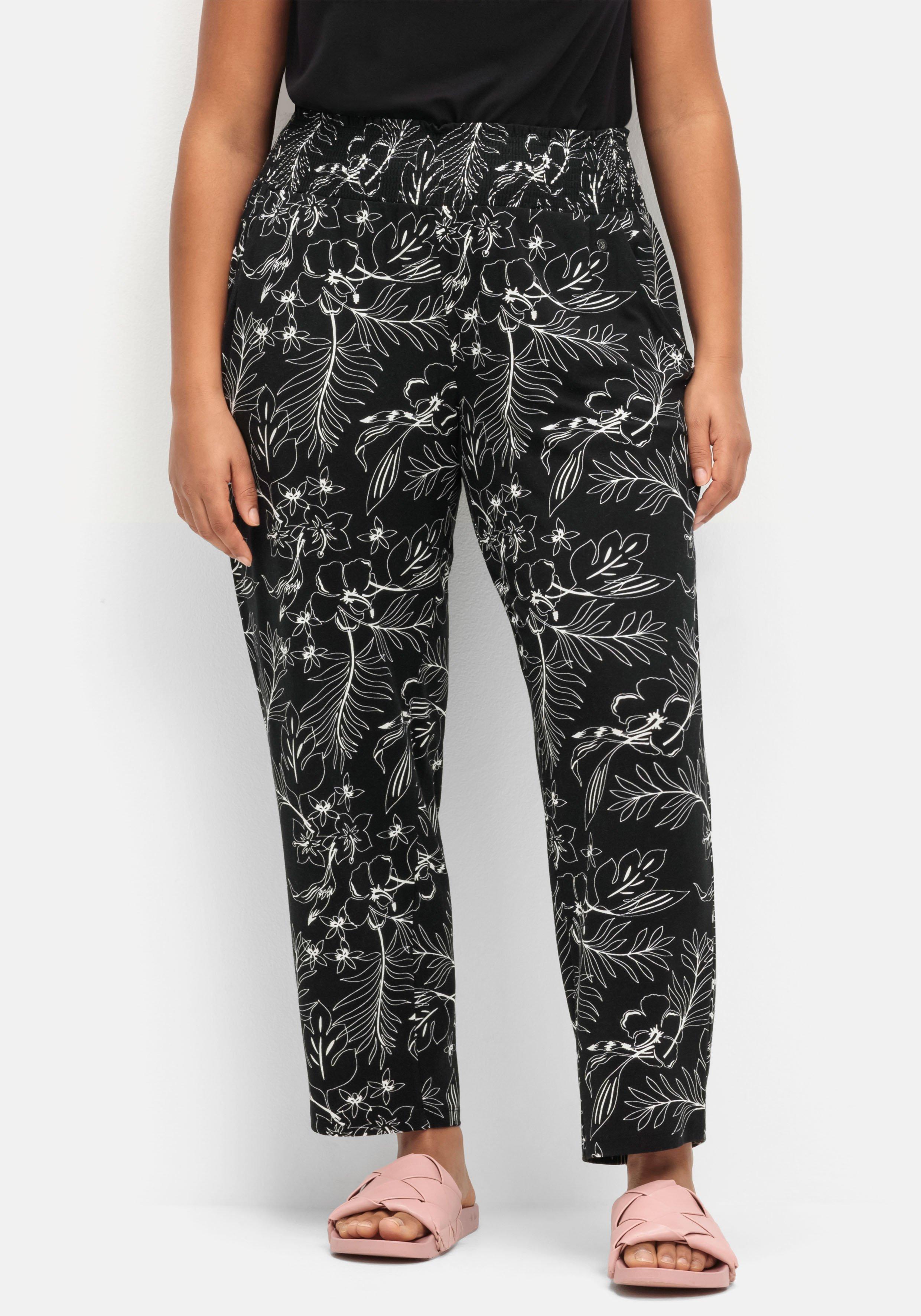Jerseyhose mit breitem Smokbund und Blumendruck