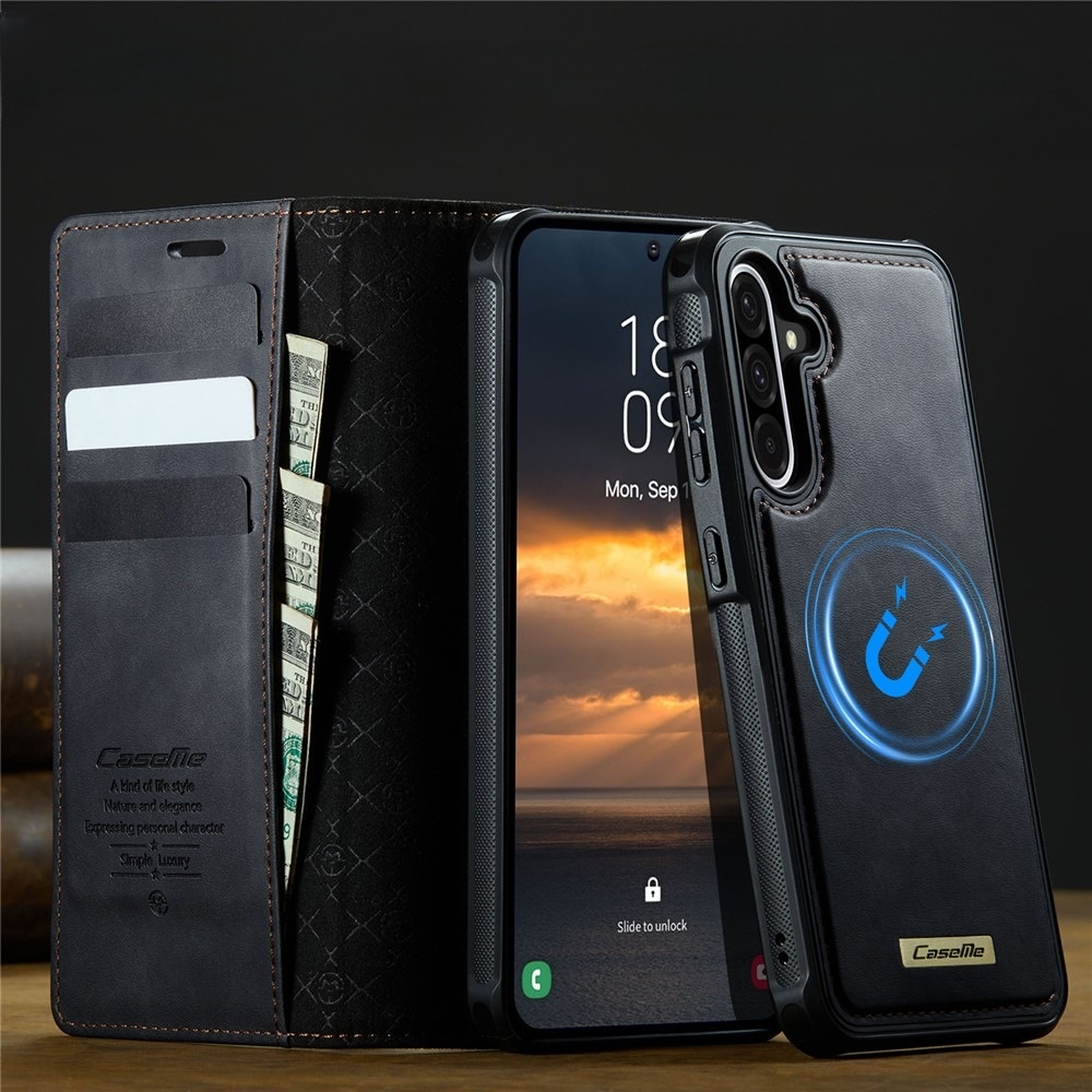 Samsung Galaxy A56 2in1 Leder Tasche   Magnet Hardcase Karten Etui MagSafe-Modul (RFID Schutz) - Schwarz